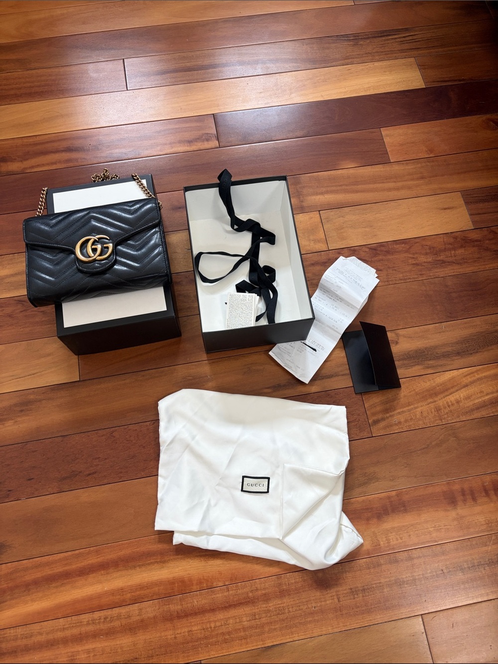 Gucci Black Quilted GG Marmont Shoulder Bag with Gold Hardware